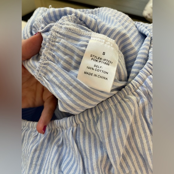 Super Cute ‘BiBi’ Blue White Stripe Gingham One Shoulder Top- Small - Picture 12 of 15